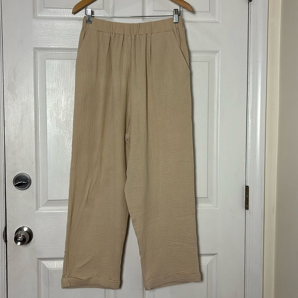 New NWT RACHEL PALLY Almond gauze Mikko pant 100% Cotton size LARGE Pull on